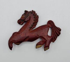 Vintage 1940s Large Carved Wooden Horse Brooch / Pin, Western Jewelry