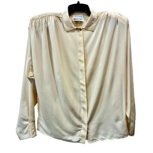80s Giorgio Beverly Hills Silk Blouse Ivory Strong Shoulder Top