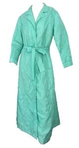 Vintage Quilted Nylon Robe Seafoam Aqua Lined Housecoat Bathrobe