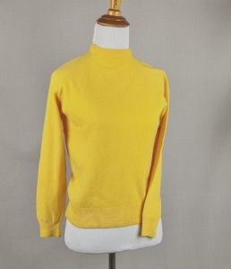 Vintage 60s Mustard Funnel Neck Wool Long Sleeve Sweater by Garland, Sz S - Fashionconservatory.com