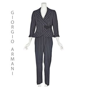 GIORGIO ARMANI BLACK LABEL Black Pinstriped Pant Suit w/Low Rise Pants SZ10