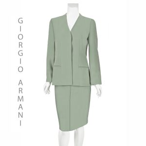 GIORGIO ARMANI Vintage Sage Green 4-Season Wool Skirt Suit, Size US 2, XS