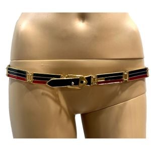 70s Gold Red Green Blue Enamel Jointed Metal Belt | 34.25 - 35.25'' - Fashionconservatory.com
