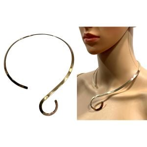 70s 80s Avant Gardé Gold Swirl Choker Necklace 