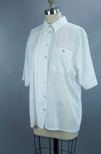 90s White Cotton Gauze Blouse by Geiger, Sz 38 - Fashionconservatory.com