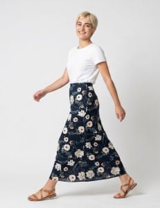 Vintage Black and White Floral Faux Wrap Midi Skirt by Geiger
