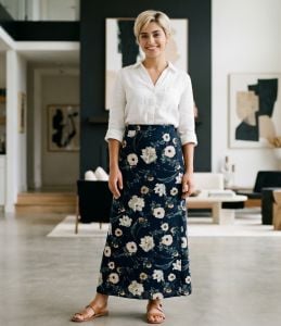 Vintage Black and White Floral Faux Wrap Midi Skirt by Geiger - Fashionconservatory.com