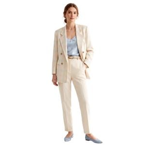 90s Wool Blazer | Cream Pink & Blue Plaid Windowpane Jacket 