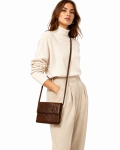 70s 80s Lasso Brown Leather Crossbody Bag, Made in France