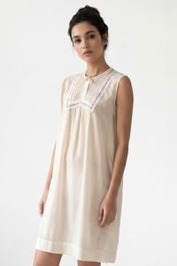 60s White Nightgown Nightie with Lace & Embroidery Bib Semi Sheer  