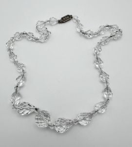 Vintage Clear Cut Faceted Glass Necklace 17 Inch