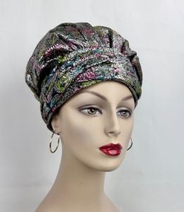 Vintage 70s Iridescent Brocade Turban Hat