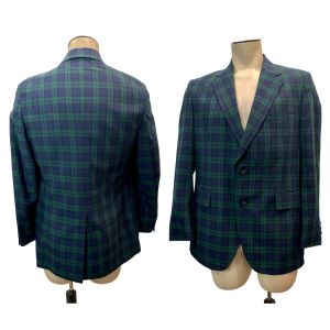 80s Preppy New Englander Blue & Green Plaid Blazer | Sportcoat | Chest 40''