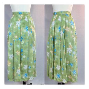 Vintage 90s Light Green Pleated Midi Skirt by Geiger, Size 7