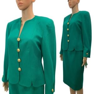 90s Green Wool Tailored Skirt Suit | Blazer Pencil Skirt  - Fashionconservatory.com