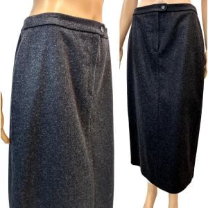 90s Charcoal Wool Ankle Length Pencil Skirt 10P Lined Minimalist Maxi