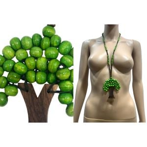 Boho Wood Bead Green Tree Long Necklace Pendant  - Fashionconservatory.com