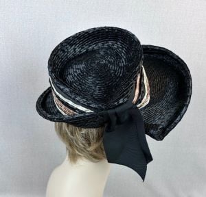 Vintage 60s Black Straw Asymmetrical Wide Brim Hat by Gwenn Pennington - Fashionconservatory.com