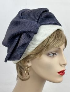 Vintage 60s Navy Blue and White Turban Style Hat by Gwenn Pennington - Fashionconservatory.com