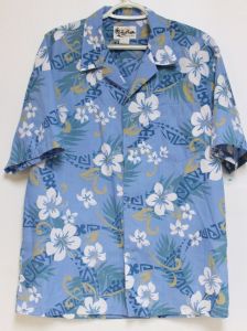 Howie Hawaiian Shirt Blue Flower Geometric Palm Leaves 