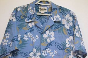 Howie Hawaiian Shirt Blue Flower Geometric Palm Leaves  - Fashionconservatory.com