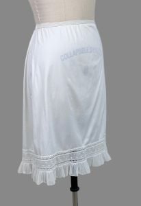 Vintage White Nylon Half Slip with Lace Ruffle