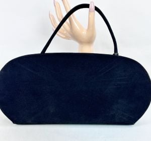 Vintage 60s Black Fabric Handbag, Extra Long - Fashionconservatory.com