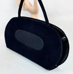 Vintage 60s Black Fabric Handbag, Extra Long