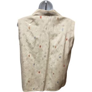50s Sleeveless Beige Silk Button Blouse in Seashell Print  - Fashionconservatory.com