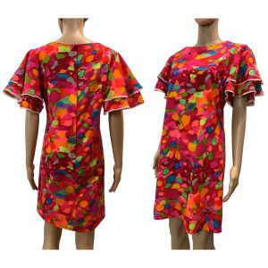 60s Hawaiian Bell Sleeve Psychedelic MOD Mini Dress | XS/S