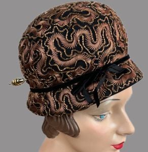 Vintage 60s Bronze Beaded Bubble Crown Hat by Herbert Bernard - Fashionconservatory.com