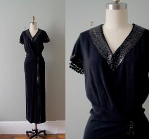 1930s / 1940s dress black party dress with sequins . 30s old hollywood evening gown . xsmall