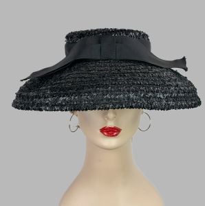 Vintage Black Wide Mushroom Brim Straw Hat
