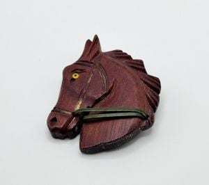 Vintage 1940s Large Carved Wooden Horse Head Brooch /  Pin, Western Jewelry 