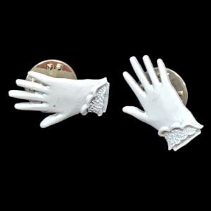 Vintage Tiny White Enameled Glove Hand Pins 2 Tie Tacks Brooch