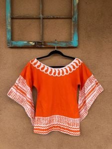 1960s Orange Paisley Cotton Hippie Blouse Sz S