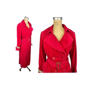 1990s red corduroy trench coat by Newport News 