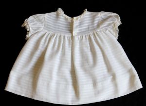 50s Baby Dress - Size 6 Months - 1950s White Cotton Frock - Antique Style Layette - Pink & Blue  - Fashionconservatory.com