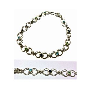 Tennis Bracelet Hearts Silver Chain Bracelet with Multi Color Rhinestones Vintage 7.5''