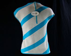 Size 8 Exquisite Cocktail Top - 60s Beaded Sleeveless Spiral Striped Shell - 1960s Turquoise Blue  - Fashionconservatory.com