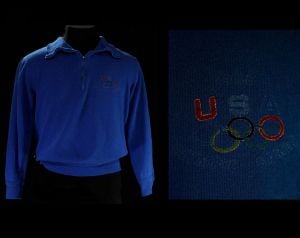 Men's XS 1980s Levi's Sweater - Long Sleeve 1980 USA Olympics Mens Blue Sweatshirt - Retro Levis 