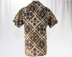 Size 10 Paisley Shirt - 1960s Tomboy Chic - Tailored Brown & Black Cotton - Casual 60s House Wife - Fashionconservatory.com