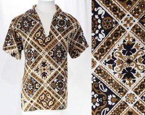 Size 10 Paisley Shirt - 1960s Tomboy Chic - Tailored Brown & Black Cotton - Casual 60s House Wife