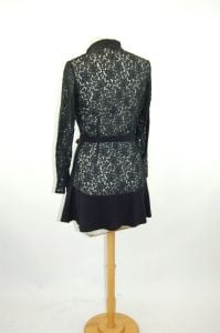 1930s blouse black lace tunic mini dress zip front belted Size M - Fashionconservatory.com