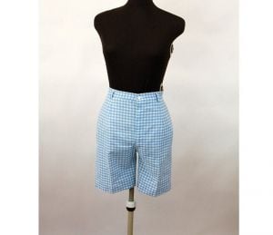 1960s shorts Bermuda shorts blue white checked gingham 60s sportswear cotton shorts Size S - Fashionconservatory.com