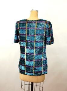 1980s sequin top tunic top dressy top cocktail top Parisian Room turquoise purple gold Size L - Fashionconservatory.com