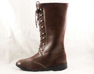 Girls Brown Boots - Child Size 3 - 1950s 60s Equestrian Look - Faux Lace Up - Girl's Street Shoes  - Fashionconservatory.com