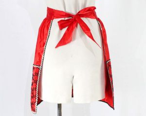 1950s Red Taffeta Apron - Medium Size - Rustling Festive Holiday Style 50s Half Apron  - Fashionconservatory.com