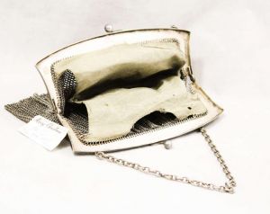 1910s Nickel Silver Purse - Authentic Antique Edwardian Metal Mesh Bag - Olive Leaf Laurel Leaves  - Fashionconservatory.com