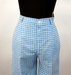 1960s shorts Bermuda shorts blue white checked gingham 60s sportswear cotton shorts Size S